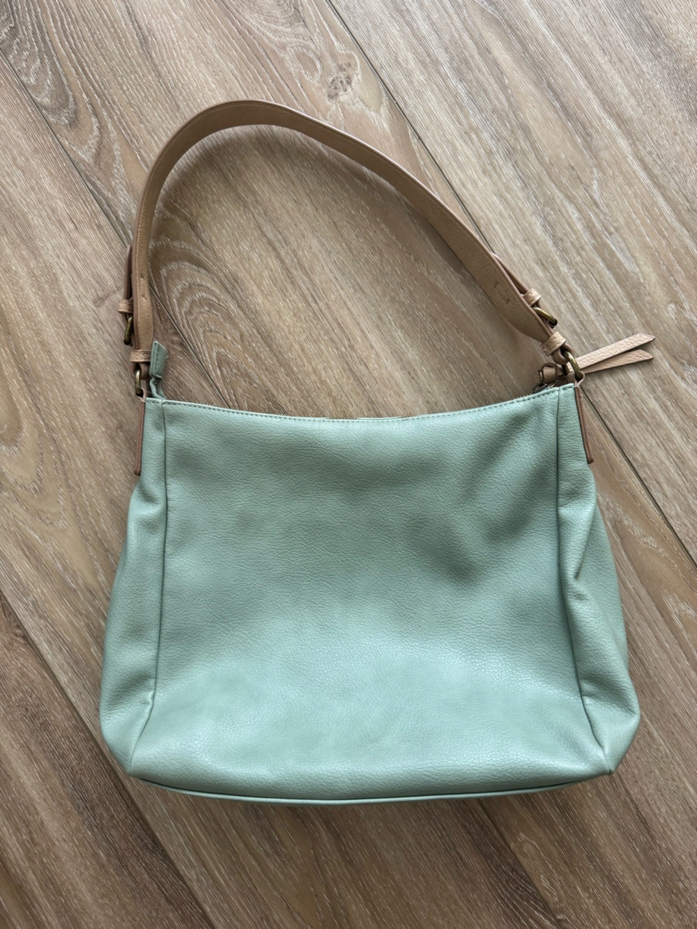 Market & Spruce Mint Green Leather Shoulder Bag with Tan Strap